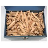 Wooden Clothespins & Metal Springs - Bulk Assortment in White Tub & Blue Box
