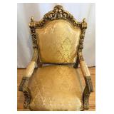 Vintage Rococo Revival Armchairs - Pair, Gilded Carved Frames & Damask Upholstery