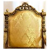 Vintage Rococo Revival Armchairs - Pair, Gilded Carved Frames & Damask Upholstery