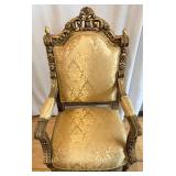 Vintage Rococo Revival Armchairs - Pair, Gilded Carved Frames & Damask Upholstery