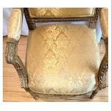 Vintage Rococo Revival Armchairs - Pair, Gilded Carved Frames & Damask Upholstery
