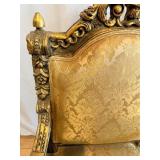 Vintage Rococo Revival Armchairs - Pair, Gilded Carved Frames & Damask Upholstery