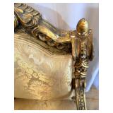 Vintage Rococo Revival Armchairs - Pair, Gilded Carved Frames & Damask Upholstery