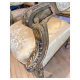 Vintage Rococo Revival Armchairs - Pair, Gilded Carved Frames & Damask Upholstery
