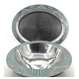 Wilton Armetale Plate & Bowl Set - Teal Rim Geometric Pattern (Set of 2)