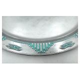 Wilton Armetale Plate & Bowl Set - Teal Rim Geometric Pattern (Set of 2)
