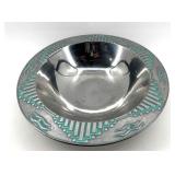Wilton Armetale Plate & Bowl Set - Teal Rim Geometric Pattern (Set of 2)