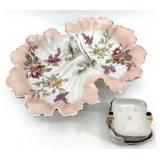 Vintage Porcelain Lobster Dish & 4 Ashtrays with Caddy