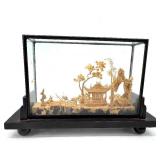 Hall Pottery Sugar & Creamer Set - Cork Carving Under Glass Diorama - Sugar Packet Caddy