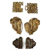 Antique Filigree Buckles - 3 Pairs, Brass Tone, Floral Openwork
