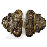 Antique Filigree Buckles - 3 Pairs, Brass Tone, Floral Openwork