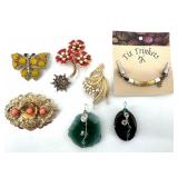Vintage Costume Jewelry Bundle - Butterfly & Floral Brooches, Shawl Clip & Pendant