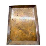 Vintage Metal Jewelry Box with Enamel Floral & Hummingbird Motif and Copper Engraving Plate