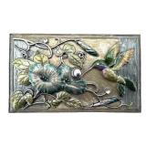 Vintage Metal Jewelry Box with Enamel Floral & Hummingbird Motif and Copper Engraving Plate