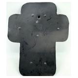 Sacred Heart Cross Wall Plaque - Distressed Turquoise Wood & Metal Overlay