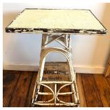 Vintage White Wicker Plant Stand - 2-Tier Table with Crossed Supports