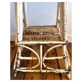 Vintage White Wicker Plant Stand - 2-Tier Table with Crossed Supports