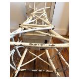 Vintage White Wicker Plant Stand - 2-Tier Table with Crossed Supports