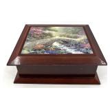 Vintage Green Shell Vases Pair, Pink Glass Candlesticks, Iridescent Candle Holders & Thomas Kinkade Jewelry Box