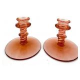 Vintage Green Shell Vases Pair, Pink Glass Candlesticks, Iridescent Candle Holders & Thomas Kinkade Jewelry Box