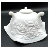 White Rose Relief Ceramic Bowl & Wooden Heart Window Jewelry Box