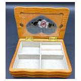 White Rose Relief Ceramic Bowl & Wooden Heart Window Jewelry Box