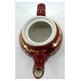 Hall Burgundy 4-Cup Teapot - Creamer & Sugar Bowl & Wooden Teapot - Made in USA