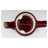 Hall Burgundy 4-Cup Teapot - Creamer & Sugar Bowl & Wooden Teapot - Made in USA