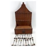 Antique Wood Wall Shelf with Drawer - Souvenir Spoon Collection