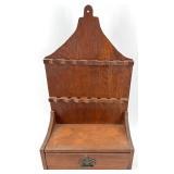 Antique Wood Wall Shelf with Drawer - Souvenir Spoon Collection