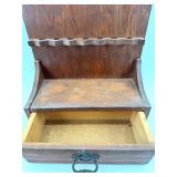 Antique Wood Wall Shelf with Drawer - Souvenir Spoon Collection