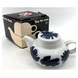 Martin Hunt Tea for One Teapot - White Porcelain with Blue Abstract Motif