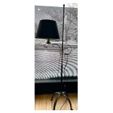Vintage Wrought Iron Floor Lamp - Black Fabric Shade & Scroll Stand
