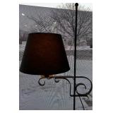 Vintage Wrought Iron Floor Lamp - Black Fabric Shade & Scroll Stand