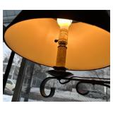 Vintage Wrought Iron Floor Lamp - Black Fabric Shade & Scroll Stand