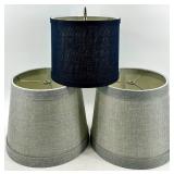 Lamp Shade Set of 3 - Silver Metallic Fabric & Navy Drum Shades