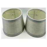 Lamp Shade Set of 3 - Silver Metallic Fabric & Navy Drum Shades