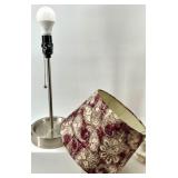 Table Lamps - Set of 3 Vintage White & Burlap Shade Lamps, Burgundy Damask Shade