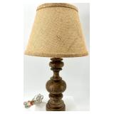 Table Lamps - Set of 3 Vintage White & Burlap Shade Lamps, Burgundy Damask Shade