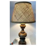 Table Lamps - Set of 3 Vintage White & Burlap Shade Lamps, Burgundy Damask Shade