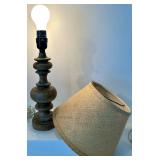 Table Lamps - Set of 3 Vintage White & Burlap Shade Lamps, Burgundy Damask Shade