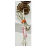 Table Lamps - Set of 3 Vintage White & Burlap Shade Lamps, Burgundy Damask Shade