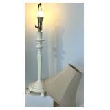 Table Lamps - Set of 3 Vintage White & Burlap Shade Lamps, Burgundy Damask Shade