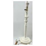 Table Lamps - Set of 3 Vintage White & Burlap Shade Lamps, Burgundy Damask Shade