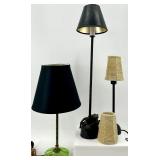 Frog Motif Lamp Set - Uranium Green Glass Base & Beaded Shades (Lot of 3)