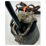 Frog Motif Lamp Set - Uranium Green Glass Base & Beaded Shades (Lot of 3)