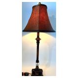 Vintage Lamps - Ornate Dark Floor Lamp, Brass Table Lamp & Camouflage Shade Table Lamp (Lot of 3)