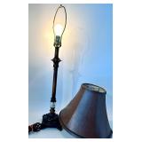 Vintage Lamps - Ornate Dark Floor Lamp, Brass Table Lamp & Camouflage Shade Table Lamp (Lot of 3)