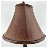 Vintage Lamps - Ornate Dark Floor Lamp, Brass Table Lamp & Camouflage Shade Table Lamp (Lot of 3)