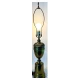 Vintage Lamps - Ornate Dark Floor Lamp, Brass Table Lamp & Camouflage Shade Table Lamp (Lot of 3)